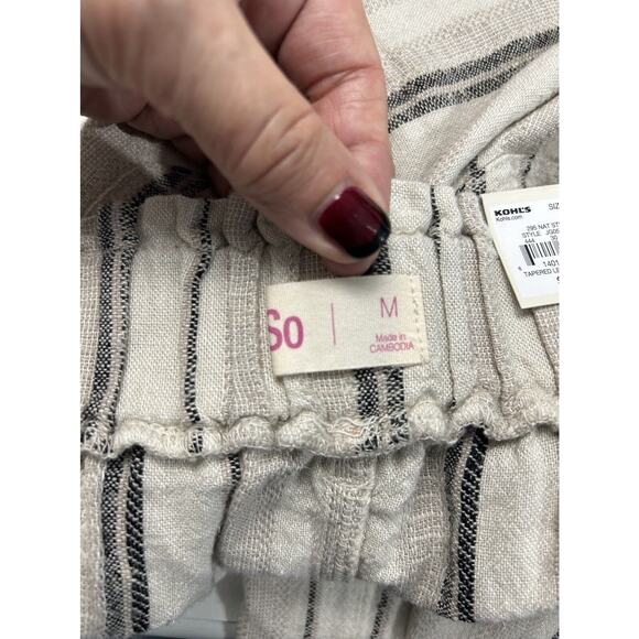 SO Womens Size M Striped Linen & Rayon Wide Leg Elastic Waist Beach Pants Boho - Picture 12 of 15